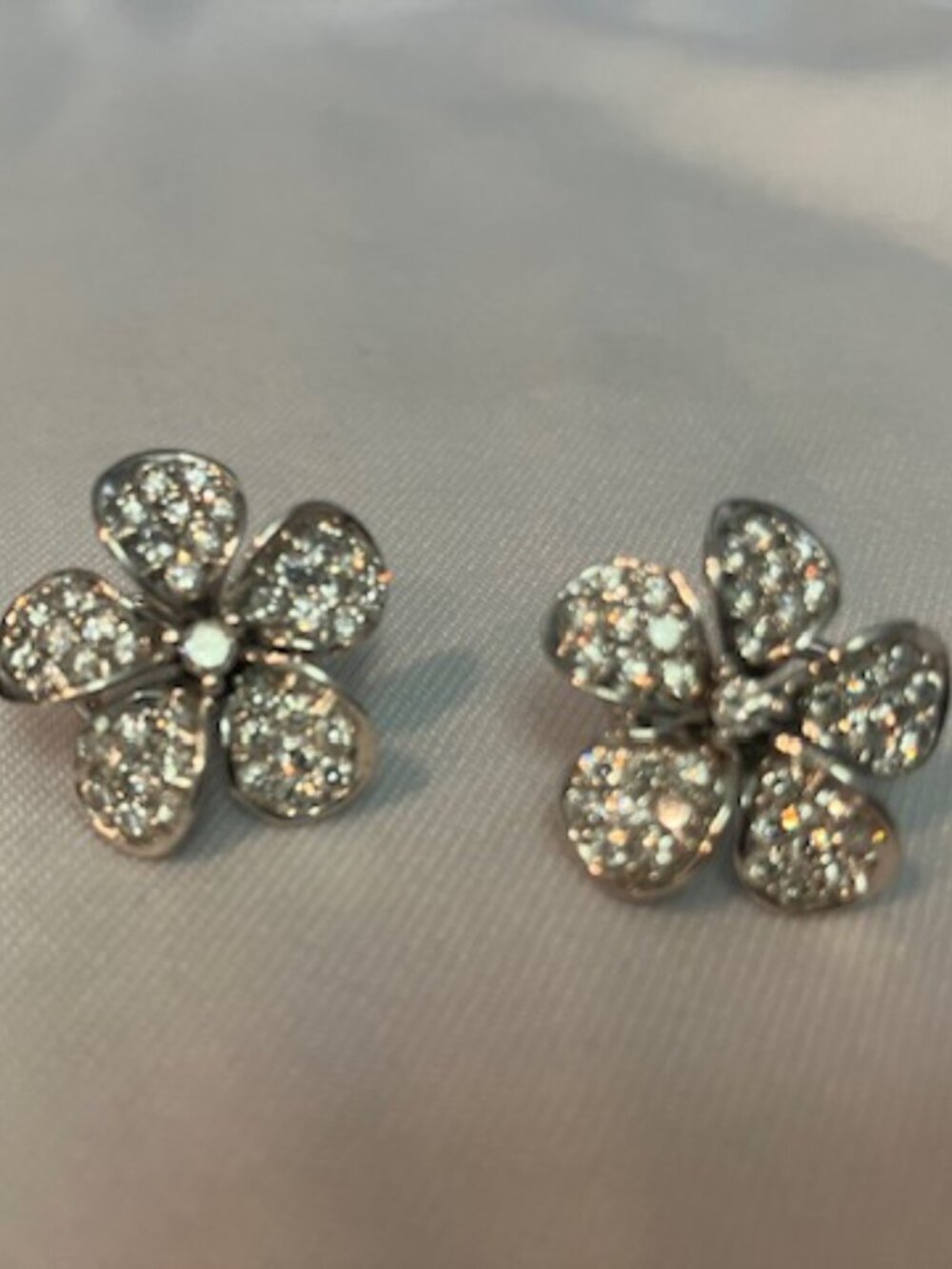 Na Hoku pave diamond white gold plumeria earrings